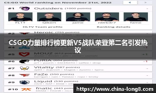 CSGO力量排行榜更新V5战队荣登第二名引发热议